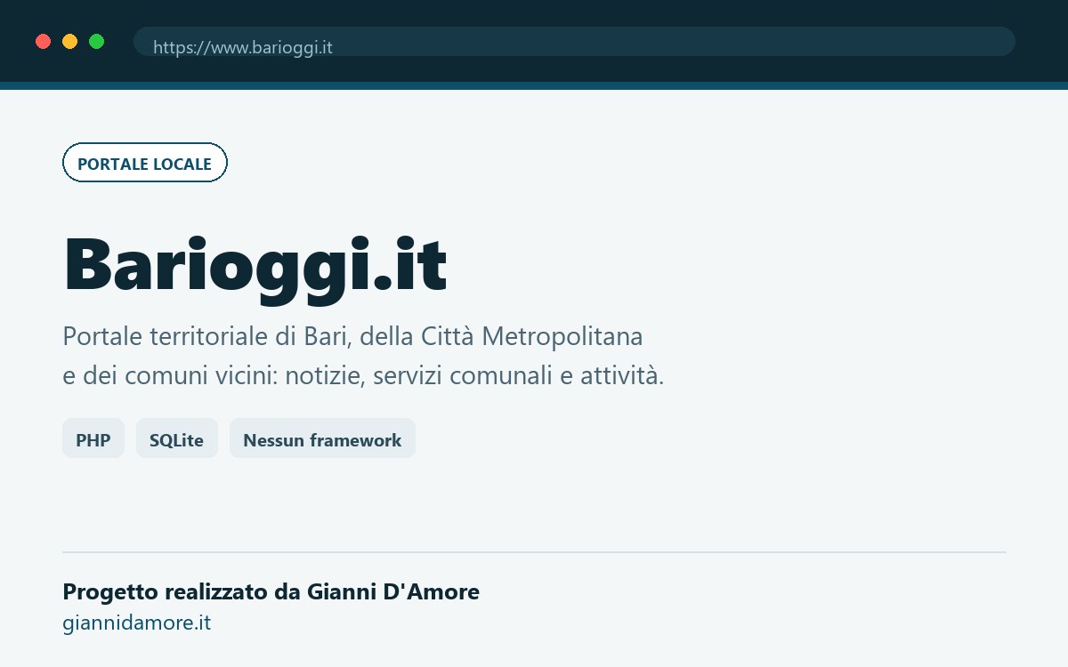 Anteprima del progetto Barioggi.it, portale locale di Bari